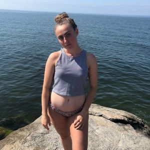 blue and white high kneck top